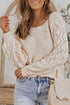 Hollow-Out Puffy Sleeve Drop Shoulder Round Neck Knit Pullover Sweater